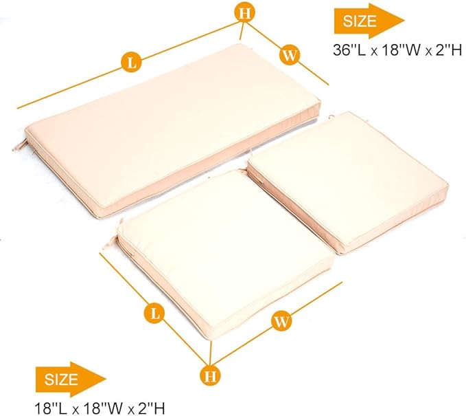 3-Pack Outdoor Patio Furniture Replacement Cushion Set–High-Elastic Sponge Cushions Fit 4-Piece Wicker Rattan Sofa, Loveseat & Chairs, 36x18x2 & 18x18x2, Waterproof, Fade-Resistant (Khaki)