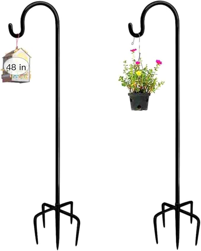 Shepherd Hook for Outdoor with 5 Prong Base, 2PCS 48IN Inches Garden Bird Feeder Pole for Hanging Bird Feeder, Plant Baskets, Solar Light Lanterns, Outdoor Plant Hanger Hook