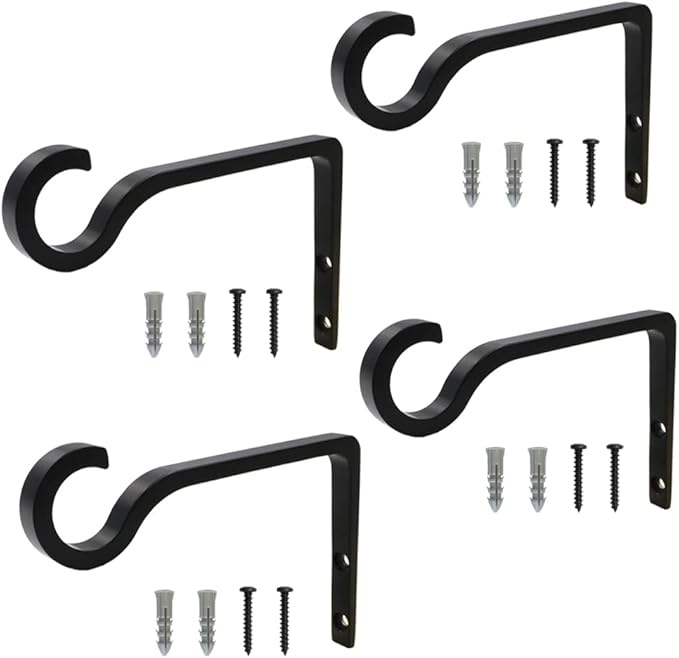 4Pack Hanging Plant Bracket 6inch Metal Plant Hook Shepherds Hook Decorative Wall Plant Hanger for Hanging Lanterns, Bird Feeder, Flower Basket, Home Decor Indoor & Outdoor (Black)