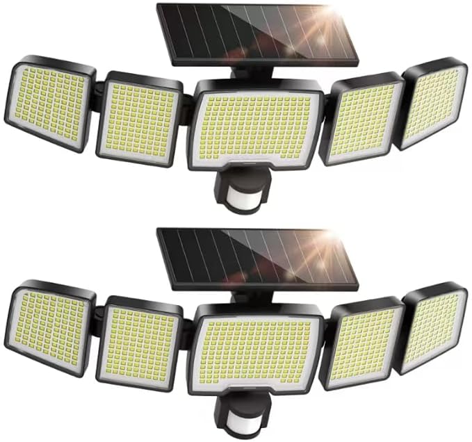 UME Solar Outdoor Lights 620 LED 4500LM, IP65 Waterproof Motion Sensor Outdoor Lights, 5 Heads Solar Security Flood Light 270 Wide Lighting Angle with 3 Modes for Garden Patio Yard - 2 Pack