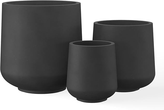Kante 15.3"+11.6"+8.2" Dia Round Concrete Planter, Large Outdoor Indoor Planter Pots with Drainage Holes and Rubber Plug for Home Garden Patio, Black