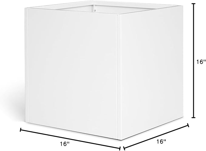 White Steel Planter Square Outdoor Planters Galvanized Steel Planter Box Indoor Metal Large Planters Cube Heavy Duty Flower Pot 16 Inch Modern Commercial Residential for Trees Patio Deck Yard Garden