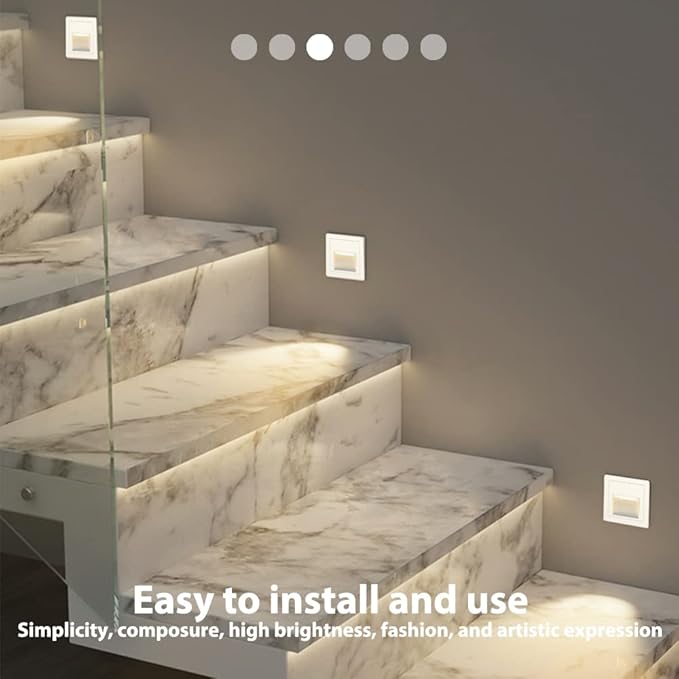 8Pack 3W LED Step Light, Warm White 3000K IP65 Waterproof Recessed Wall Light, Staircase Light Lighting lamp, Inside Outside Garden Balcony Corridor, Aluminum, 120V,White