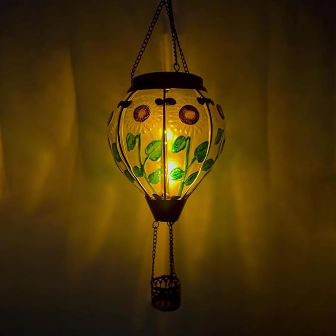 Hot Air Balloon Solar Lantern with Flickering Flame Hanging Solar Lanterns Outdoor Lights Waterproof Lanterns Decorative Garden Patio Yard Party Decor Sunflower