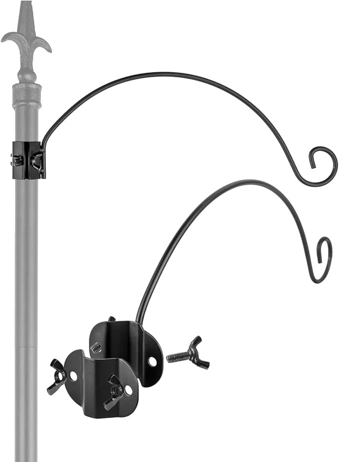 iBorn Bird Feeders Hangers for 1” Pole Stand Station Outdoor Hanging Hooks for Humming Bird Feeders for Outside Plant Hanger Hook Bracket Kit 12.2 Inch Long Metal Hooks for 1 Inch Pole, Pack of 2