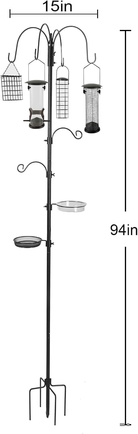 Bird Feeding Station Kit Pole Wild Bird Feeder Hanging Planter Hanger Multi Feeder Hanging with Metal Suet Feeder Bird Bath for Attracting Wild Birds