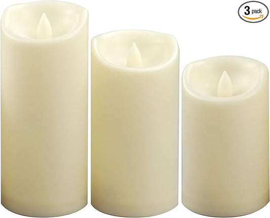 CANDLE CHOICE Waterproof Outdoor Battery Operated Flameless Pillar Candles with Timer Realistic Flickering Plastic Fake Electric LED Lights for Lantern Garden Wedding Christmas Decorations 3 Pack