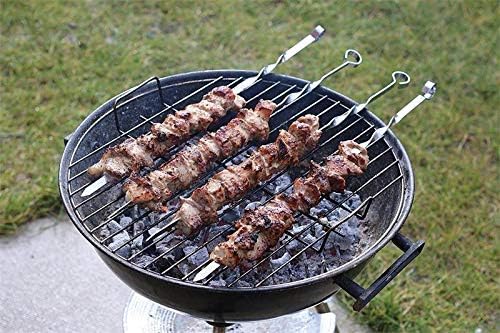 Antallcky 12 Pack Kebab Skewers BBQ Barbecue Skewers Stainless Steel Sticks 23.5 Inch Heavy Duty Large Wide Reusable with NonSlip Ring Handle Ideal for Shish kabob Chicken Shrimp angd Vegetables