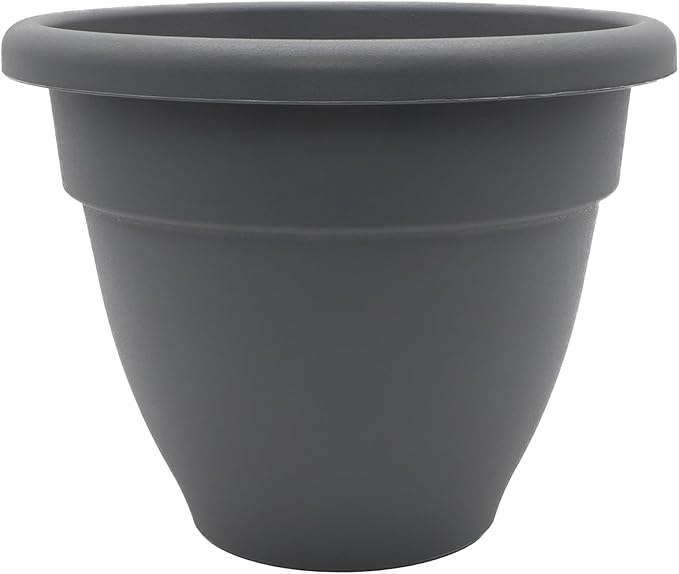 The HC Companies 14 Inch Caribbean Planter - Lightweight Indoor Outdoor Plastic Plant Pot for Herbs and Flowers, Warm Gray