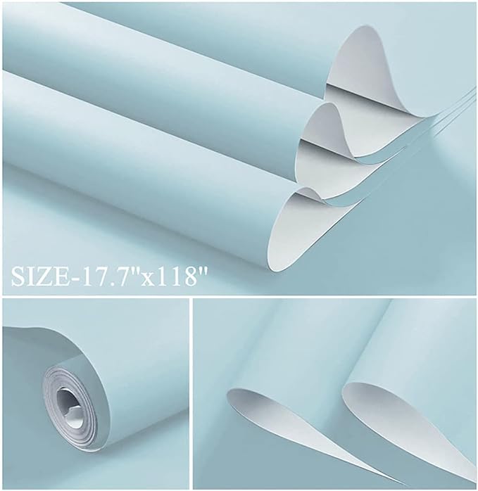Dimoon 236''x17.7'' Blue Peel and Stick Wallpaper Contact Paper Modern Self Adhesive Wall Paper Removable Renter Friendly Textured Solid Color Shelf Cabinet Vinyl Roll (236''x17.7'',Light Blue)