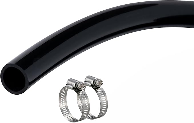 5/8" id - 25ft Black Vinyl Tubing Flexible PVC Tube Hybrid Hose Transfer Water Fuel Gas for Pond Fountain Garden Waterfall, Durable and Safe, with 2 Hose Clamps