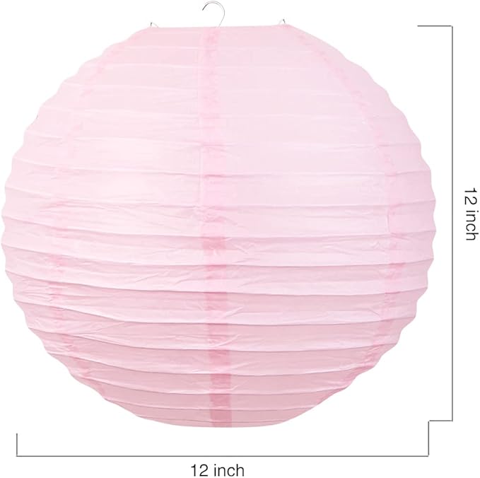 Chinese Style Paper Lanterns, Set of 12, Suitable for Party Decoration (Light Pink, 12in)