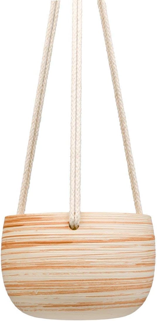 Mkono Ceramic Hanging Planter Macrame Plant Holder 5 Inch Cute Succulent Cactus Pot with Cotton Rope Hanger for Indoor Outdoor Decor, 2 Pack