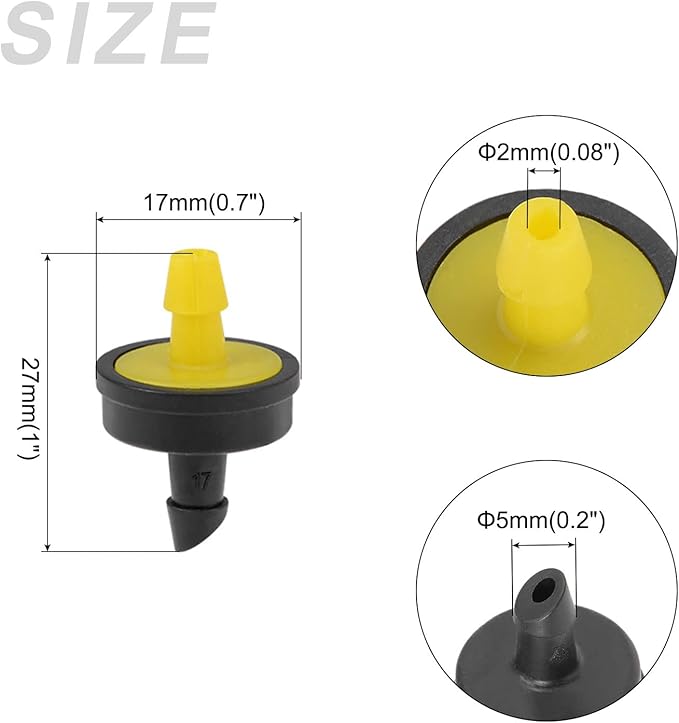 METALLIXITY Pressure Compensating Dripper, (5 Gallon Per Hour) 50Pcs, Plastic Irrigation Drip Emitters - for Watering Garden Lawn Plants, Yellow