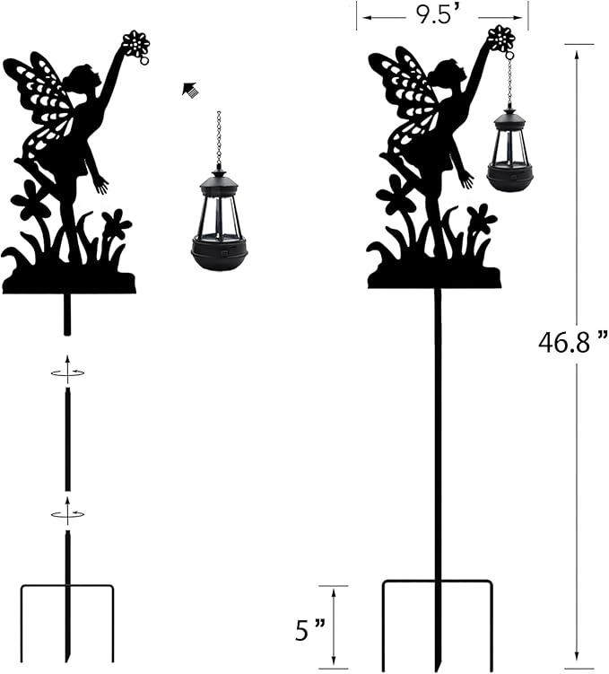 Garden Stakes Outdoor Decor Metal Angel Holding Solar Lantern Decorative Garden Metal Flower Stakes Outdoor Angels Silhouette Stake