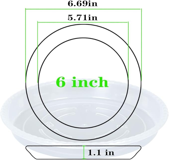 Plant Saucer 6 Pack of 4 6 8 10 12 14 16 inch, Clear Plastic Flower Plant Pot Saucer, Heavy Duty Plant Drip Trays Saucers for Indoor, Plant Water Tray for Planters (6", Clear)