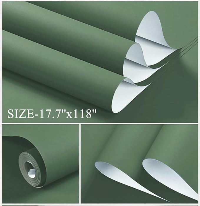 Dimoon 787''x17.7'' Green Peel and Stick Wallpaper Contact Paper Modern Self Adhesive Wall Paper Removable Renter Friendly Textured Solid Color Shelf Cabinet Vinyl Roll (787''x17.7'',Dark Green)