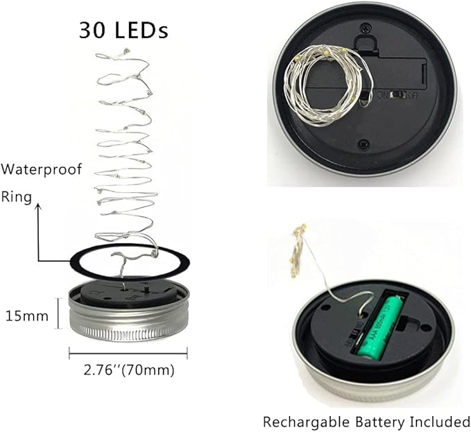 Decorman Solar Mason Jar Lights, 10 Pack 30 LED Fairy Star Firefly String Lids Lights with 10 Hangers for Patio Yard Garden Party Wedding Christmas Decoration(Jars Not Included) (10 Pack, Colorful)