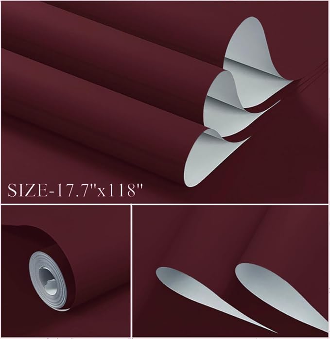 Dimoon 236''x17.7'' Red Peel and Stick Wallpaper Contact Paper Modern Self Adhesive Wall Paper Removable Renter Friendly Textured Solid Color Shelf Cabinet Vinyl Roll (236''x17.7'',Retro Red)