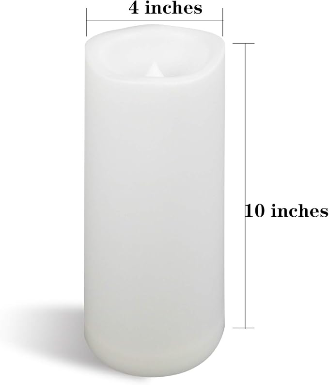 CANDLE CHOICE Waterproof Outdoor Battery Operated Flameless Candle Remote Timer Large Tall White Plastic Realistic Flickering Electric LED Pillar Lantern Garden Wedding Christmas Decorations 4”Dx10”H