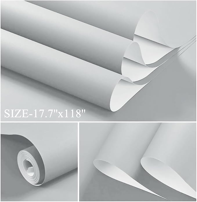 Dimoon 78.7''x17.7'' Grey Peel and Stick Wallpaper Contact Paper Modern Self Adhesive Wall Paper Removable Renter Friendly Textured Solid Color Shelf Cabinet Vinyl Roll (78.7''x17.7'',Silver Grey)