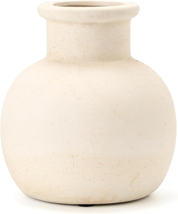 SIDUCAL Ceramic Rustic Farmhouse Vase | 6 Inch Pottery Decorative Boho Flower Vase for Home Decor, Table, Living Room, Bathroom Decoration, Shelf Decor, Mantel, Wedding, White