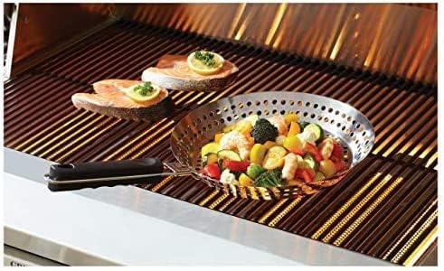 Mr. Bar-B-Q 12" Stainless Steel Skillet, Deep Fryer Strainer for Seafood, Vegetable Grill Basket w/Removable Handle Stainless Steel for BBQ Grill, Camping, Backpacking, Grilling Accessories 06753Y