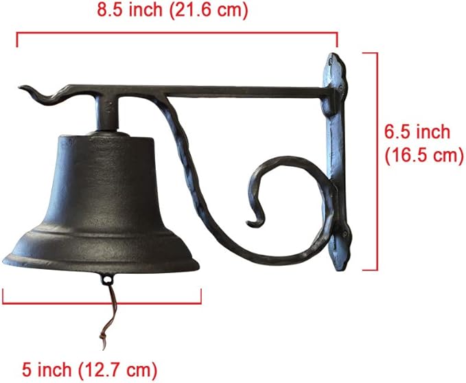 NACH Rustic Cast Iron Doorbell, Small Door Bells for Homes, Dinner Bell, Small Bell, Kitchen Door Bell, Antique Black Doorbell, 8.5x5x6.5 Inches, JS-90-091