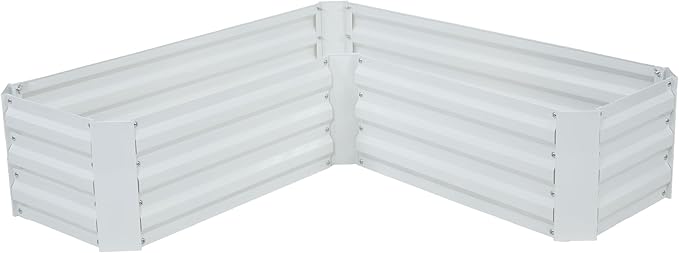 Sunnydaze Galvanized Raised Garden Bed - Metal Raised Bed for Gardening - Outdoor Planter Box for Flowers, Plants, and Vegetables - Ivory White - 12” H L-Shaped