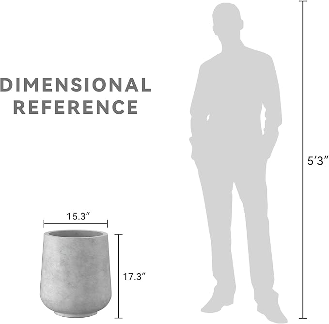 Kante 15.3" Dia Round Concrete Planter, Outdoor Indoor Large Plant Pots Containers with Drainage Hole and Rubber Plug for Home Garden Patio, Natural Concrete