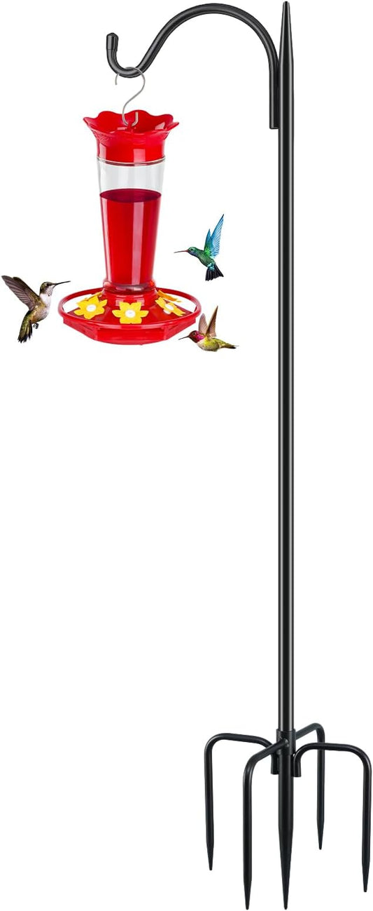 FEED GARDEN Short Shepherds Hooks for Outdoor, 48 Inch Bird Feeder Pole with 5 Prongs Base, Heavy Duty Shepherds Hook Garden Hook for Hummingbird Feeder, Hanging Lantern, Plant Baskets,1 Pack