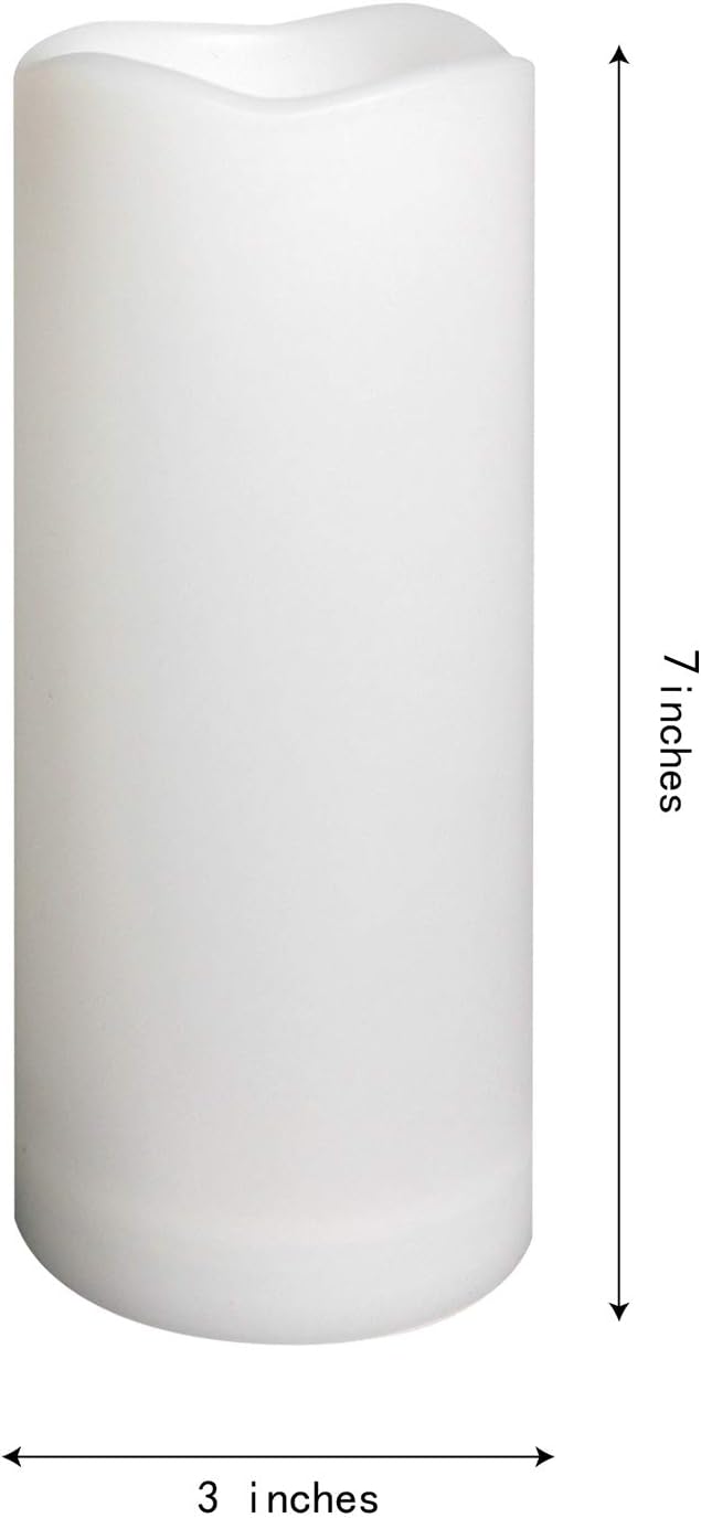 CANDLE CHOICE Waterproof Outdoor Battery Operated Flameless Candles Remote Timer White Tall Plastic Fake Realistic Flickering Electric LED Pillars for Lantern Wedding Christmas Decorations 3”x7” 3PCS