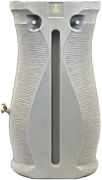Stylish Impressions Capri Rain Saver, 50 Gallon, Sturdy Rain Barrel with Planter, Ribbed Design, Gray, with Dual Brass Spigots.