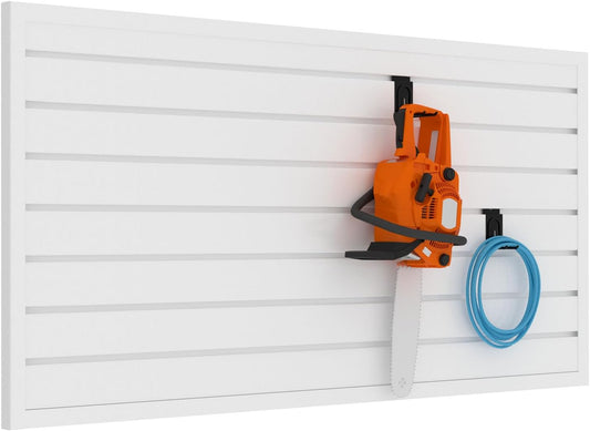 Slatwall Panel Garage Organizer PVC Slatwall Heavy Duty Wall Mounted Rack, Interlocking Slat Wall Panels for Tool Organization Peg Board(White 4 x 2 ft)