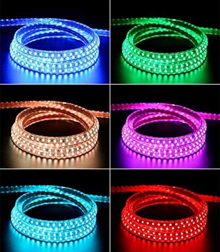 5050-60 Type AC 110-120V RGB LED Strip Lights, Flexible/Waterproof/Dimmable/Multi-Colors/Multi-Modes LED Rope Light + 24 Keys Remote for Home/Garden/Building Decoration (164ft/50m, RGB)