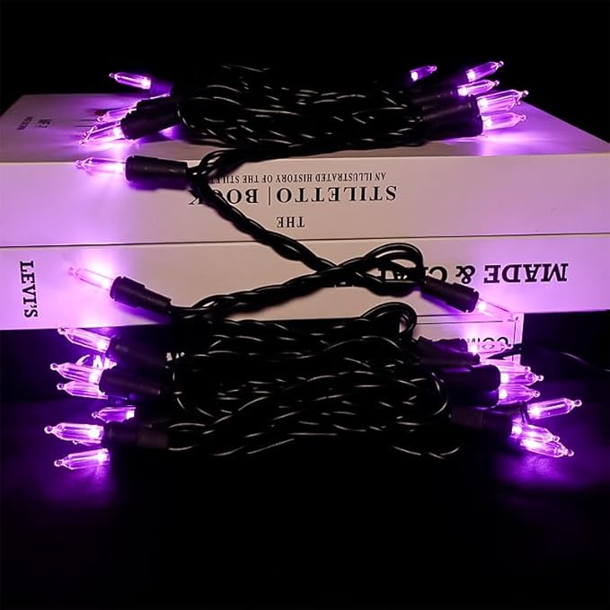 Purple Halloween LED Lights - 2 Pack 100 Count Purple Christmas String Lights for Tree, Party, Holiday, Indoor/Outdoor Halloween Decorations, 2 Sets 33 Feet Black Wire, UL Certified, Connectable