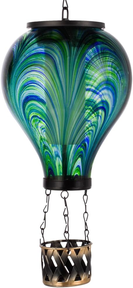 Starsoul Hot Air Balloon Solar Lantern Flickering Flame Light Tie-Dye Style Glass Solar Powered Hot Air Balloon Lamp Hanging Outdoor Lantern Waterproof Decor for Patio, Garden, Porch