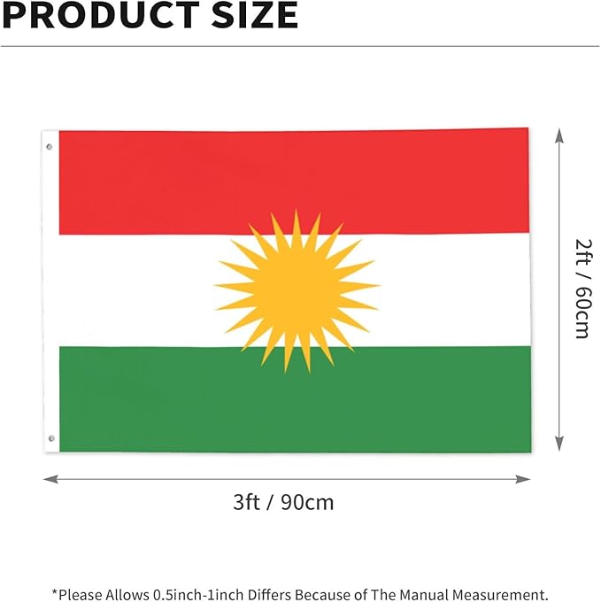 Kurdistan Flag Kurdish Kurds Flag Garden Yard House 2x3 ft Flags Double Sided Print Banner Indoor Outdoor Party Home Decorations for Boat Dorm House Balcony