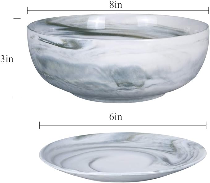 G EPGardening 8in Marble Pattern Large Round Succulent Planter Pot Modern Flower Pot Indoor and Outdoor Planter with Marble Tray