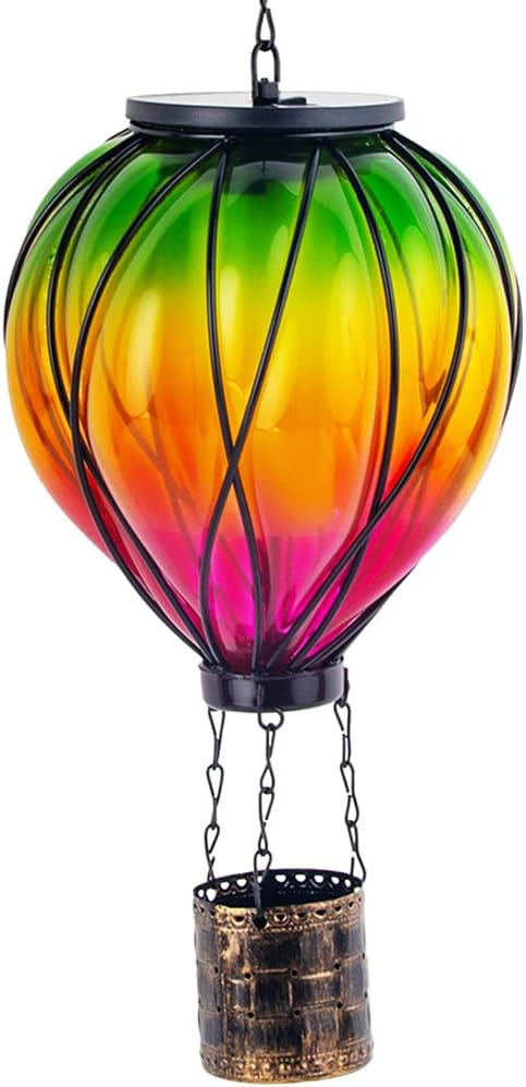 Colorful Solar Hot Air Balloon Lantern with Flame Flickering,Garden Decor Glass Hot Air Balloon Solar Lantern Outdoor Waterproof Hanging Light for Patio,Porch,Yard Mother Day Gifts for Women