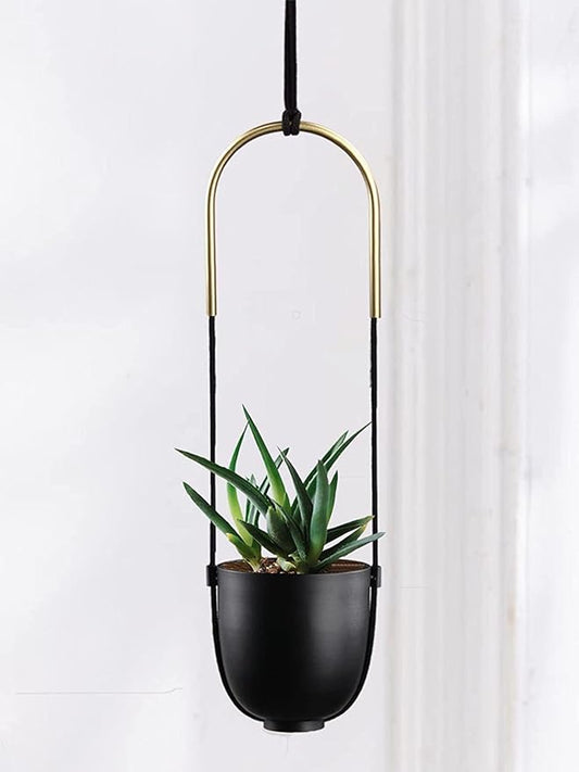 Metal Hanging Planter for Indoor Outdoor Plants Wall and Ceiling Hanging Flower Pot Plant Holder for Succulent Vines Ferns, Height Adjustable Modern Minimalist Room Decor(Black)