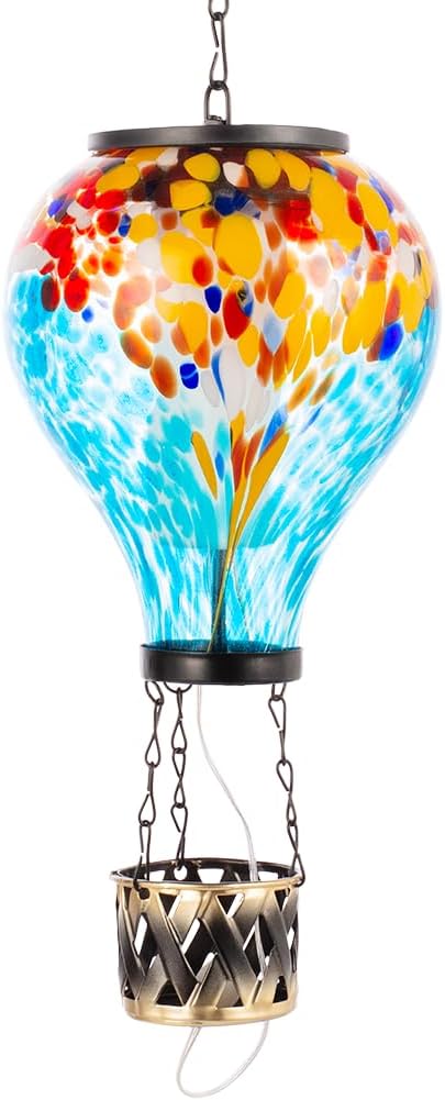 Solar Hot Air Balloon Lantern with Flame, Unique Hot Air Balloon Solar Lanterns with LED Candle Light, Waterproof Outdoor Lanterns Decor for Yard, Patio, Garden, Porch
