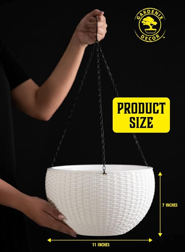 GARDENIX DECOR 11'' Self Watering Hanging planters for Indoor Plants - Flower Pot with Water Level Indicator for Plants, Hanging pots - Self Watering Planter Plant Pot-Coco Coir- Round 1 Pack - White