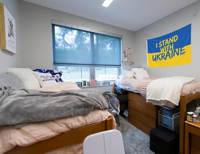 I Stand with Ukraine Flag 5x8FT Ukrainian National Polyester Banner With 2 Grommets Fade Resistant Vivid Color For Patriotic Festival Events Party Decoration