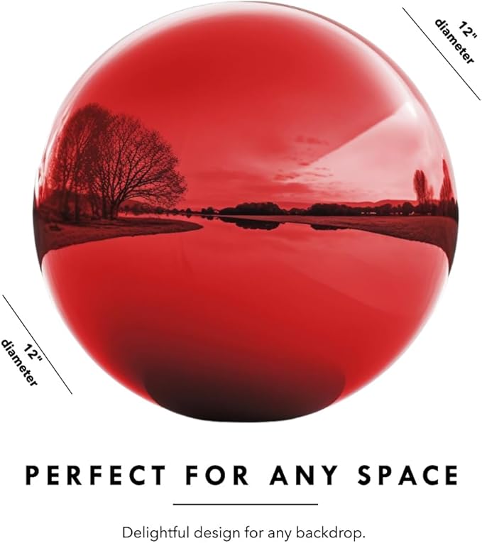 12 Inch Stainless Steel Gazing Globe,v2croft Hollow Ball Mirrored Surface Polished Shiny Sphere,Garden Stainless Steel Gazing Ball for Outdoor Lawn Pond Yard Ornament(red)