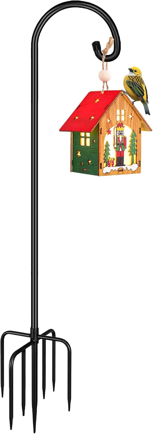 Shepherd Hook 108 Inch Tall Heavy-Duty Metal Garden Hanging Pole Stake for Bird Feeder Pole Plant Baskets, Black (1 Pack)