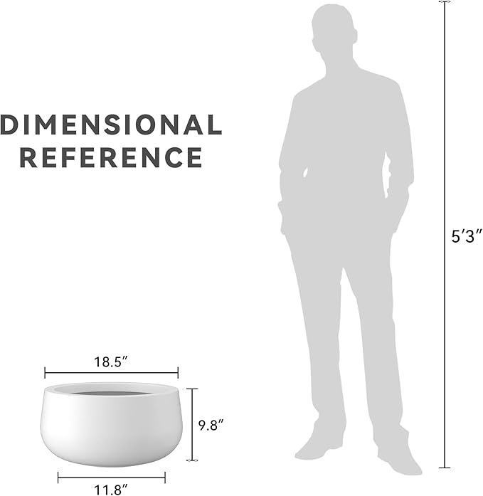 Kante 19.6" Dia Round Concrete Planter, Outdoor Indoor Garden Plant Pots with Drainage Hole and Rubber Plug, Modern Curvaceous Design, Pure White