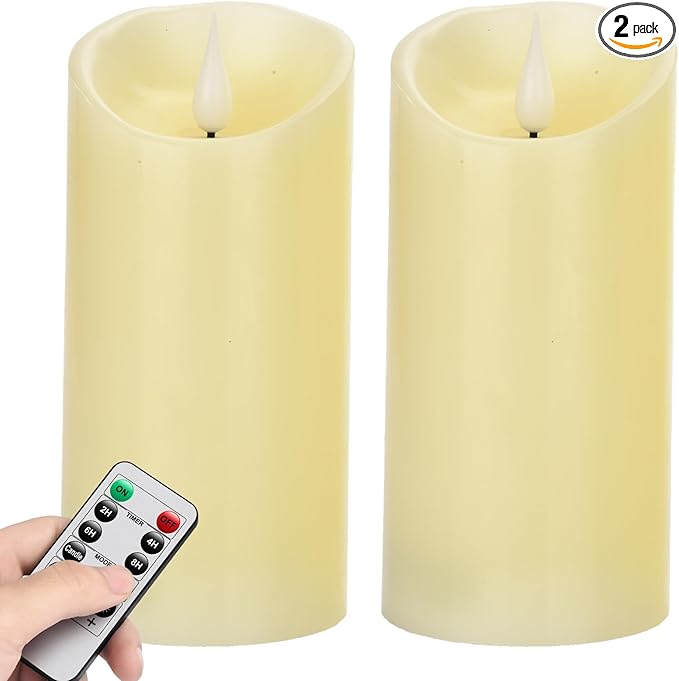 Flameless Flickering Battery Operated Candles 2pack Real Wax Pillar LED Candles with 10-Key Remote Control and 24 Hours Timer for Wedding, Party, Birthday,Home Decoration (Ivory)