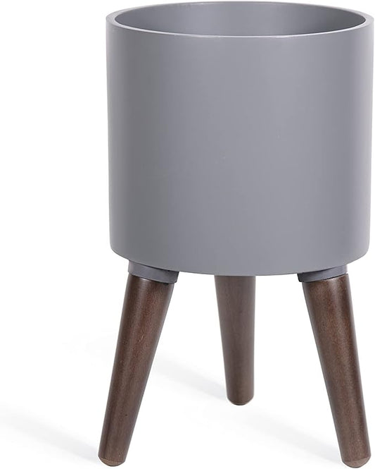 D'vine Dev 8 Inch Planter Pot with Stand, Mid-Century Tall Plant Pot with Legs for Indoor Plants, Small, Grey, 88-O-A-3