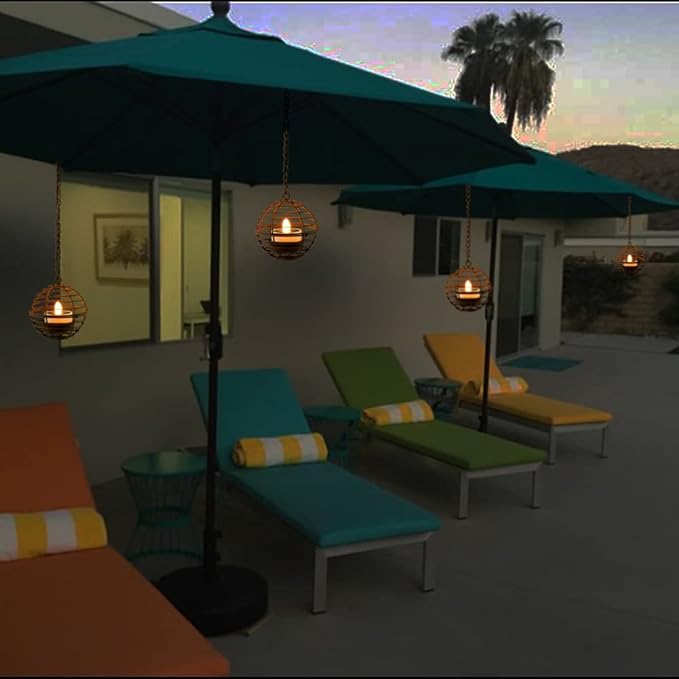 Solar Hanging Lanterns Outdoor Waterproof, Rust Iron Ball Candle Holder with Flickering Solar Powered Tea Lights, Perfect Chargeable Solar Lights for Backyard Patio Garden Fence Tree Decoration-4Pack